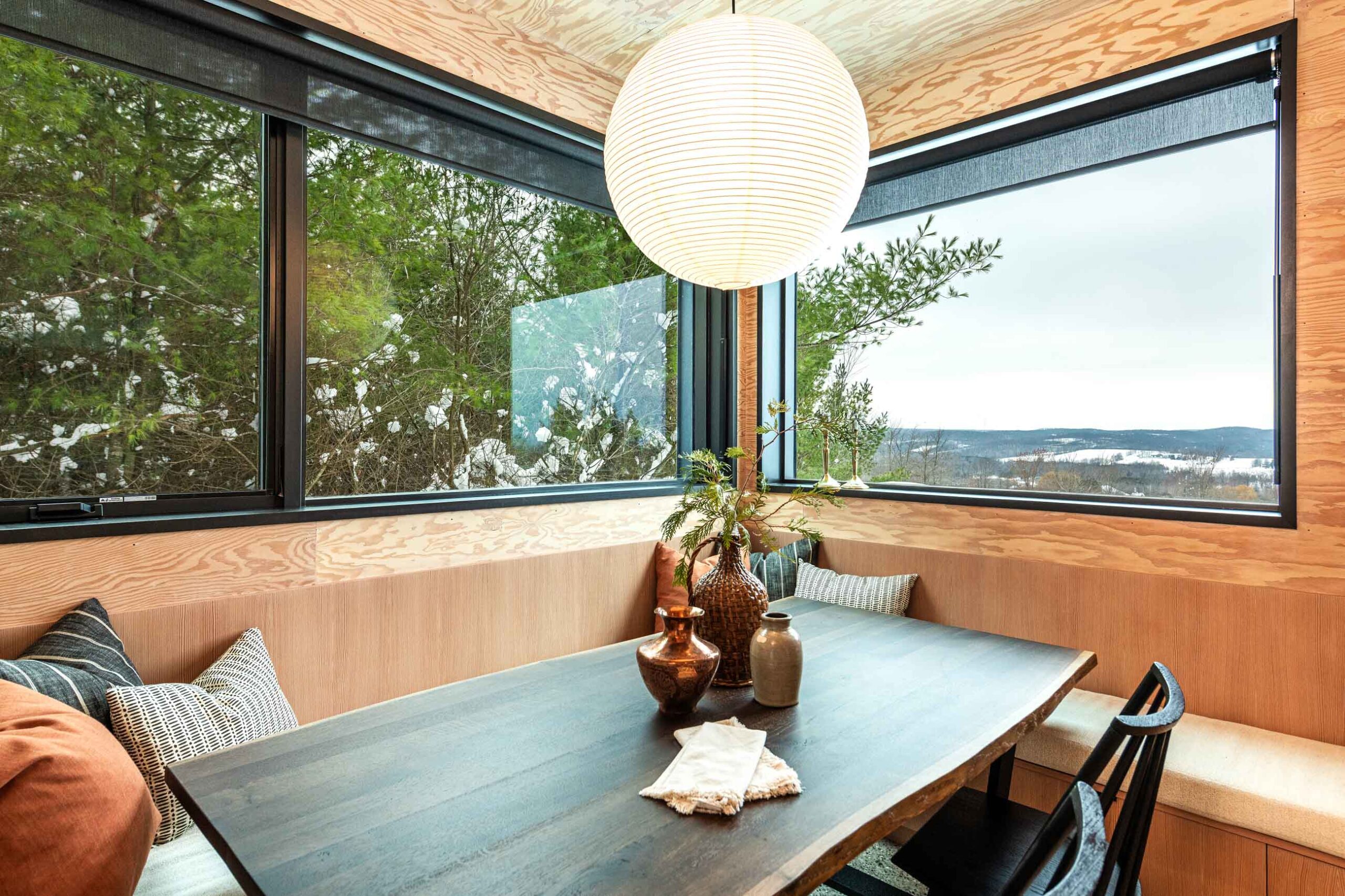 Dining nook detail of a Custom Scandi-style Cabin built by Blake Farrow Project Management Inc.