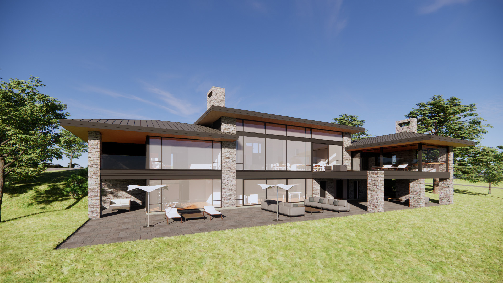 Architectural rendering of a contemporary country home, designed by Abbott Design Ltd, being built by Blake Farrow Project Management