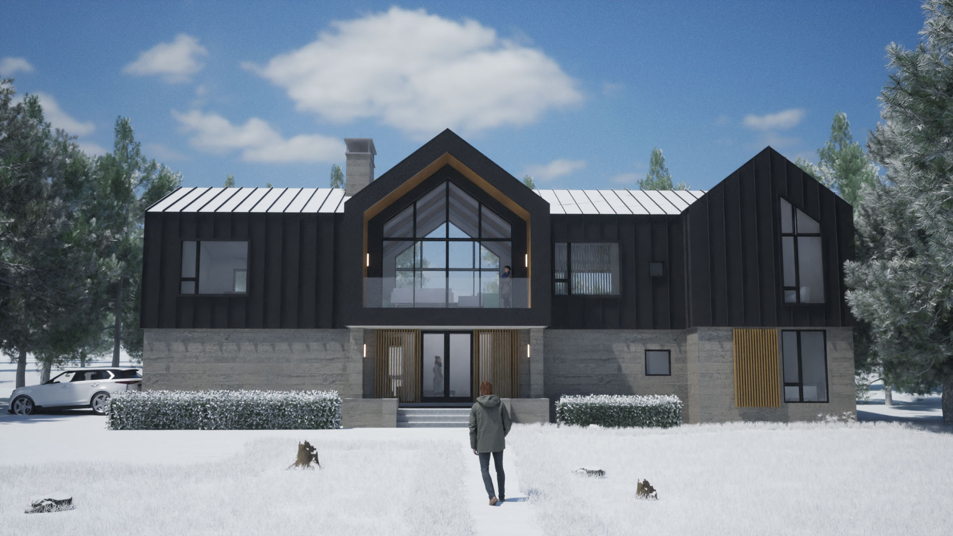 Rendering of a modern family chalet currently being built by Blake Farrow Project Management. Architect ERA