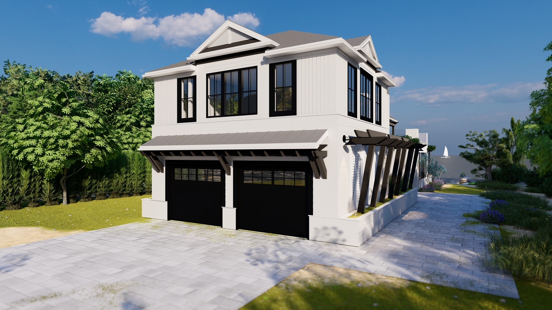 Architectural rendering of a modern beach house, designed by Steve Hamelin, being built by Blake Farrow Project Management