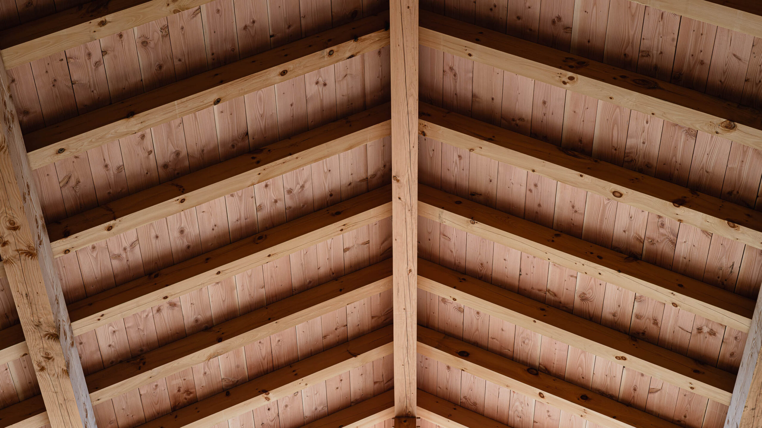 interior roof detail of a timber frame barn