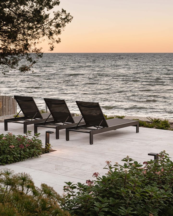 outdoor seating area at a Blue mountain custom home overlooking the water