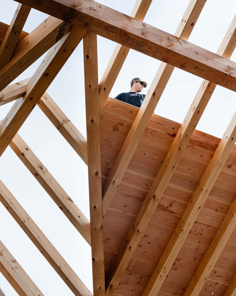 detail in a timber frame barn showing the traditional techniques used in the construction