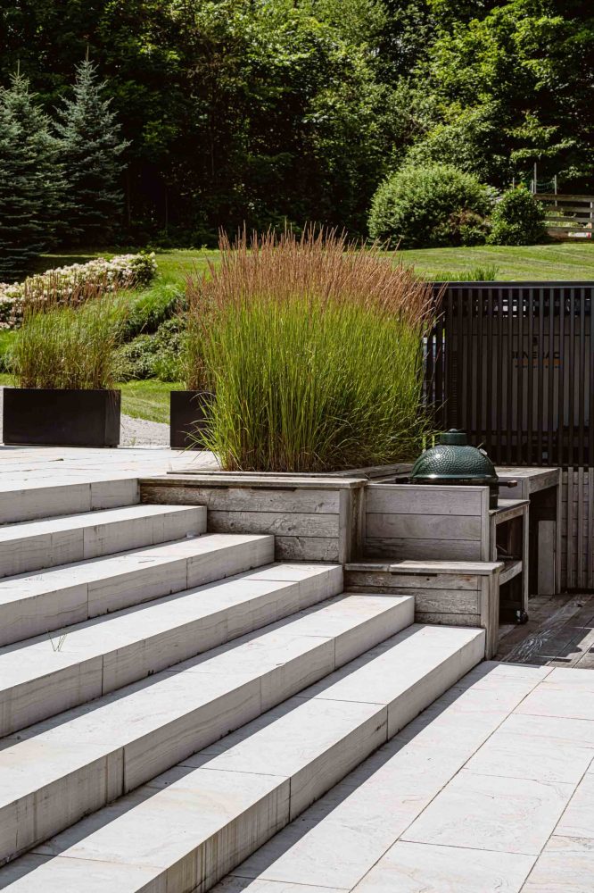 stair detail of a contemporary pool deck designed by Joel Loblaw, built by Blake Farrow Project