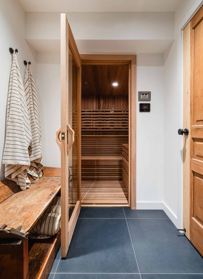 25-262-Chalet indoor sauna detail in a chalet renovated by Blake Farrow Project
