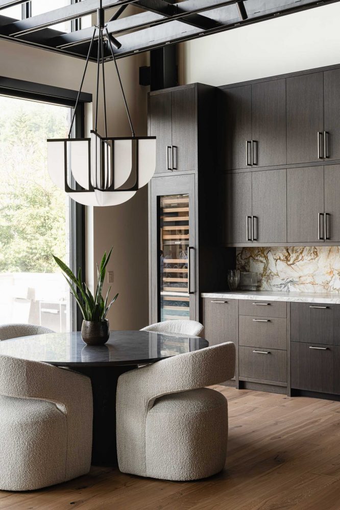Custom cabinetry and contemporary finishes in a luxury ski chalet kitchen