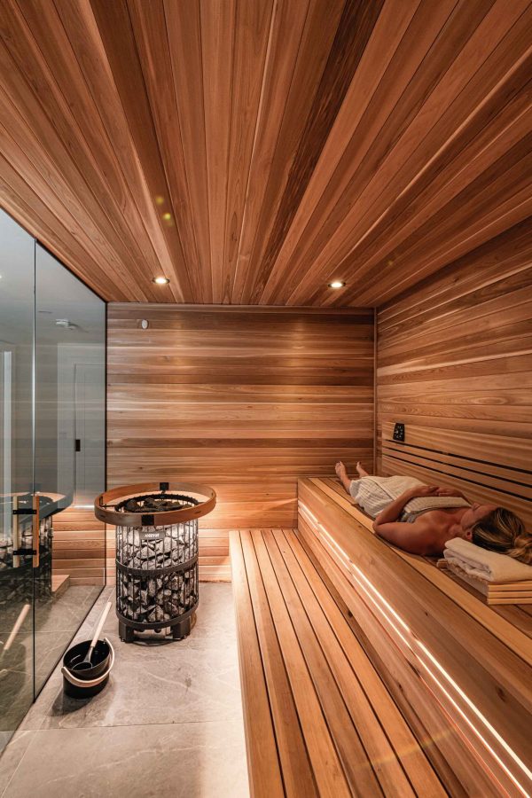 9-Contemporary-Country custom, modern indoor sauna and shower in a home built by blake farrow project