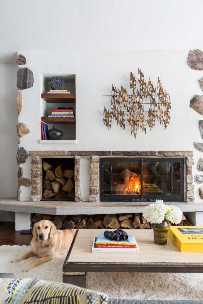 Winterfell-11 fireplace in a modernized swiss-style chalet, renovation by Blake Farrow Project